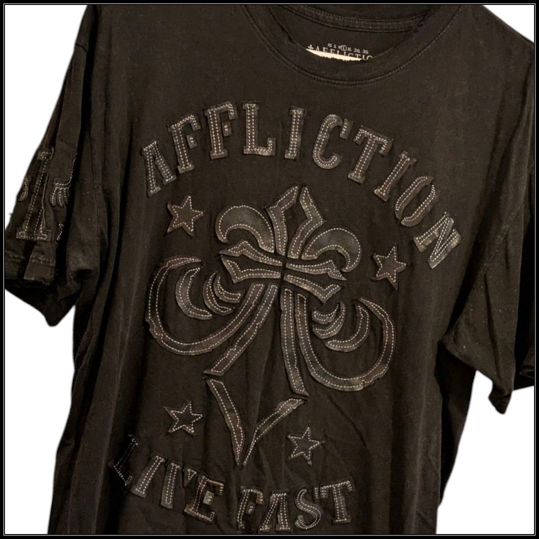 Affliction AFFLICTION Live Fast Black Leather Skull Fleur de Lis Men L Size US L / EU 52-54 / 3 - 8 Thumbnail