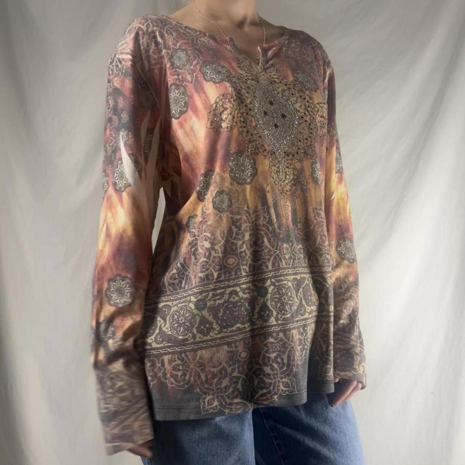 Other Vintage Y2K Kiara Rhinestone Long Sleeve Top Size XXL / US 16-18 / IT 52-54 - 6 Thumbnail