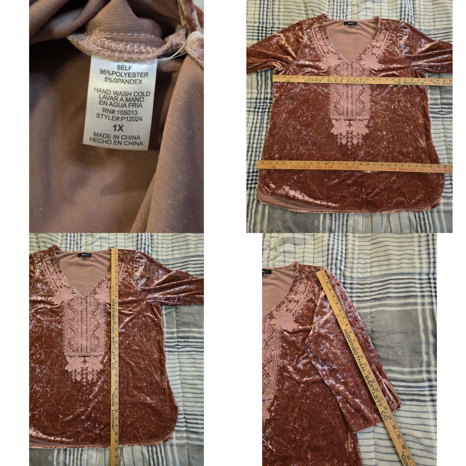 Vintage Andree By Unit Embroidered Crushed Velvet Tunic Blouse Womens 1X Rose Pink Blouse Size XL / US 12-14 / IT 48-50 - 8 Thumbnail