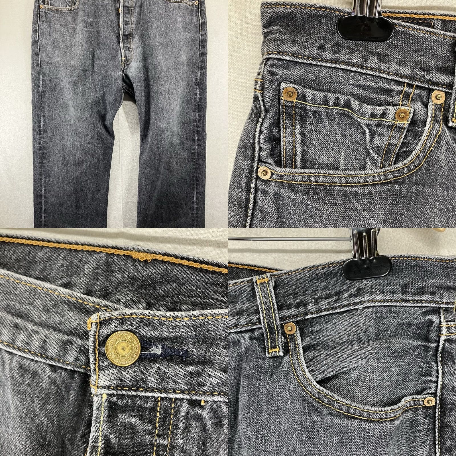 Levi's VINTAGE Levi's 501 Jeans Men’s 36x30 Black Faded Denim Button Fly 5-Pocket Straight Grunge 90s USA Leather Logo (If exact brand text allowed) Size US 36 / EU 52 - 8 Thumbnail