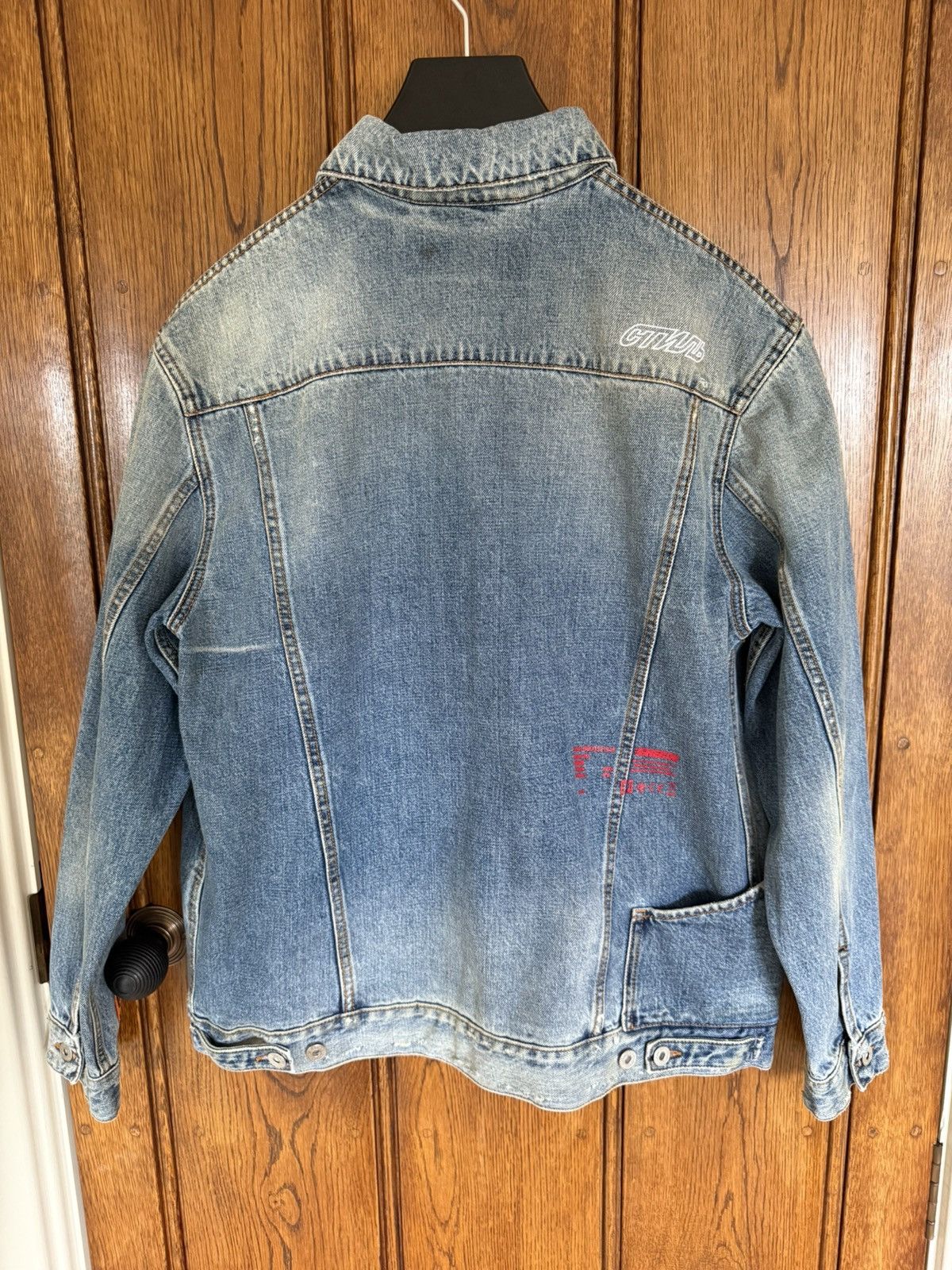 Heron Preston oiled distressed denim workwear trucker jacket