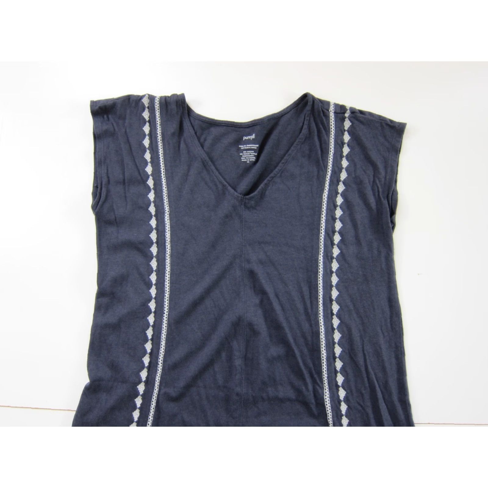 J. Jill J.Jill Blue White Embroidered Stretch V-Neck Cap Sleeve Shift Tunic Dress XS Size XS / US 0-2 / IT 36-38 - 4 Thumbnail