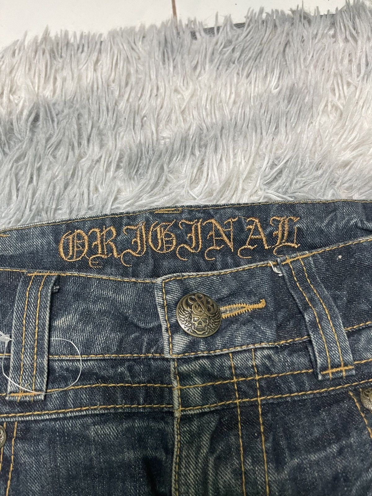 20471120 2000s JAPANESE-BRAND FLARE EMBROIDERED SKULL JEANS Size US 33 - 9 Thumbnail