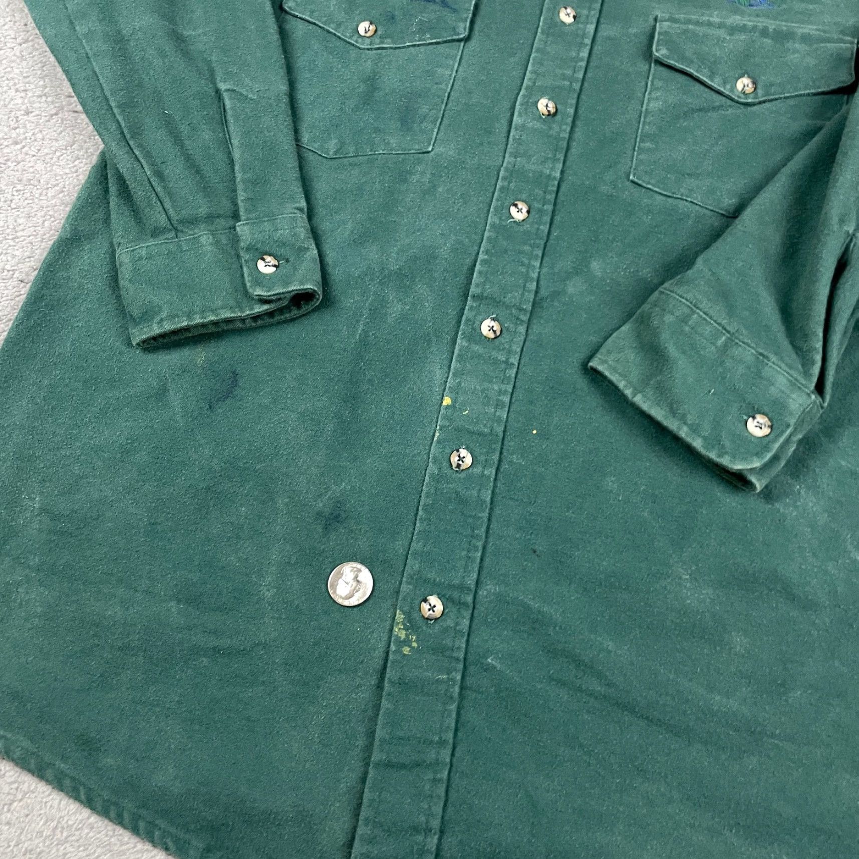 Vintage VINTAGE Winter Run Chamois Shirt - Green, Heavyweight Flannel, Button-Up, Cotton, Long Sleeve, Spread Collar, Size L (Tall) - Men’s, Casual, USA Made Size US L / EU 52-54 / 3 - 5 Thumbnail