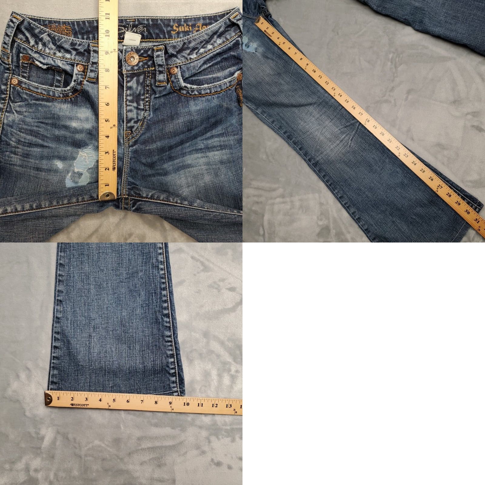 Silver Jeans Co. VINTAGE Silver Jeans Womens Jeans Flared 28x35 Blue Denim Distressed Suki Thick Stitch USA Adults Womens Size 28" / US 6 / IT 42 - 9 Thumbnail