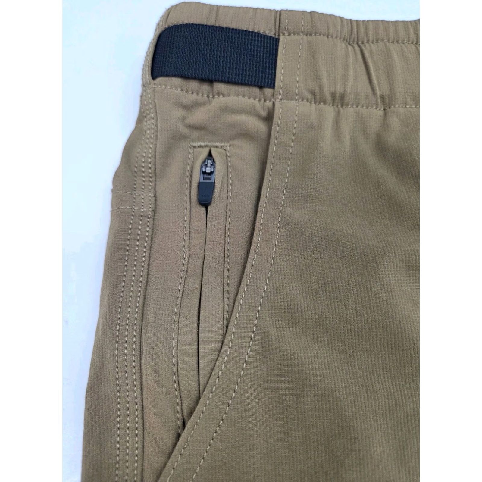 Rhythm Rhythm Mens Belted Beige/Brown Nylon Blend Shorts Zip Pockets 34 Brown 90s Casual Mens Regular Waist 34 Size US 34 / EU 50 - 3 Thumbnail