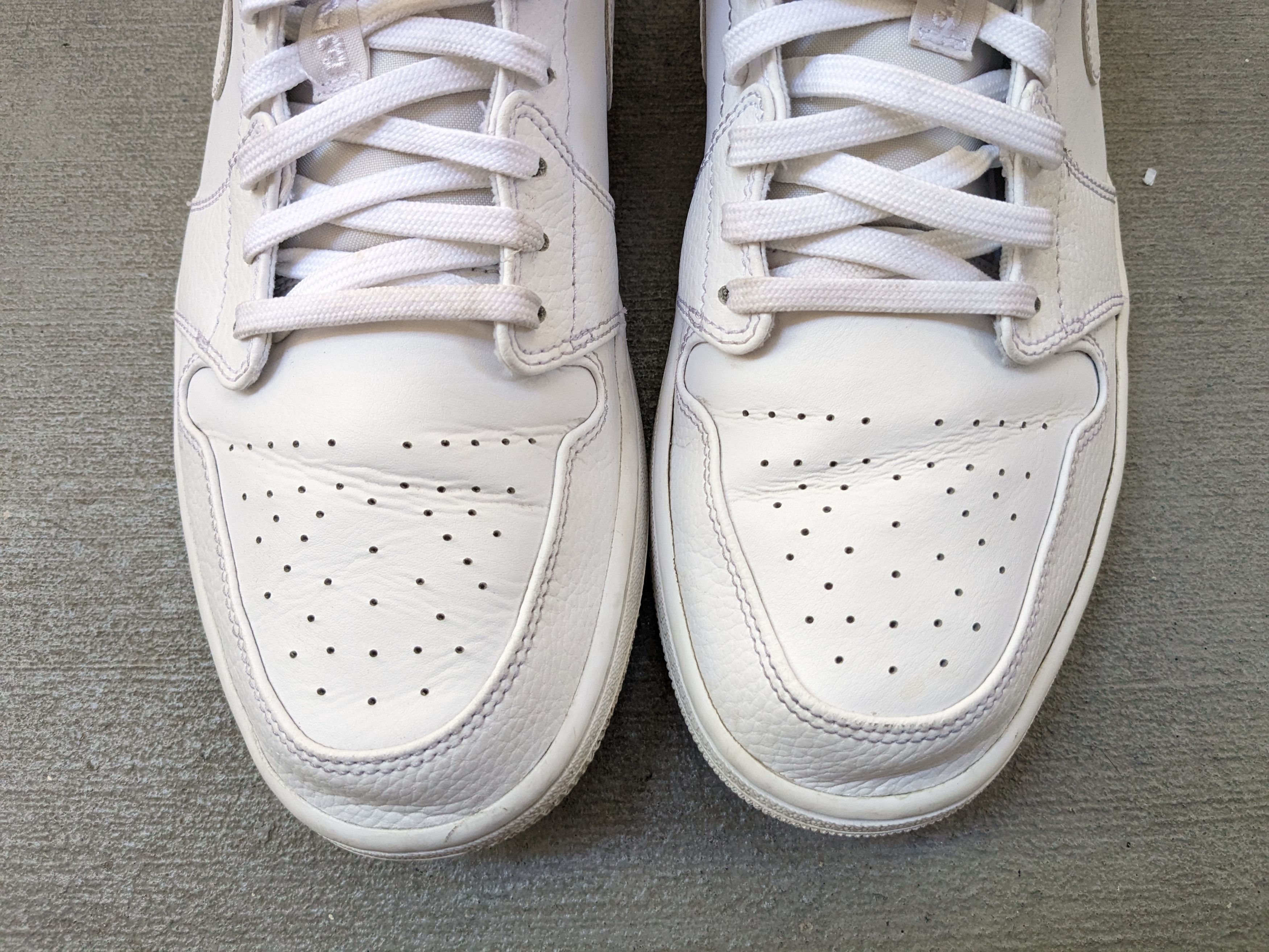 Jordan Brand × Nike Nike Air Jordan 1 Low Triple White 12 Leather 553558-130 Size US 12 / EU 45 - 3 Thumbnail