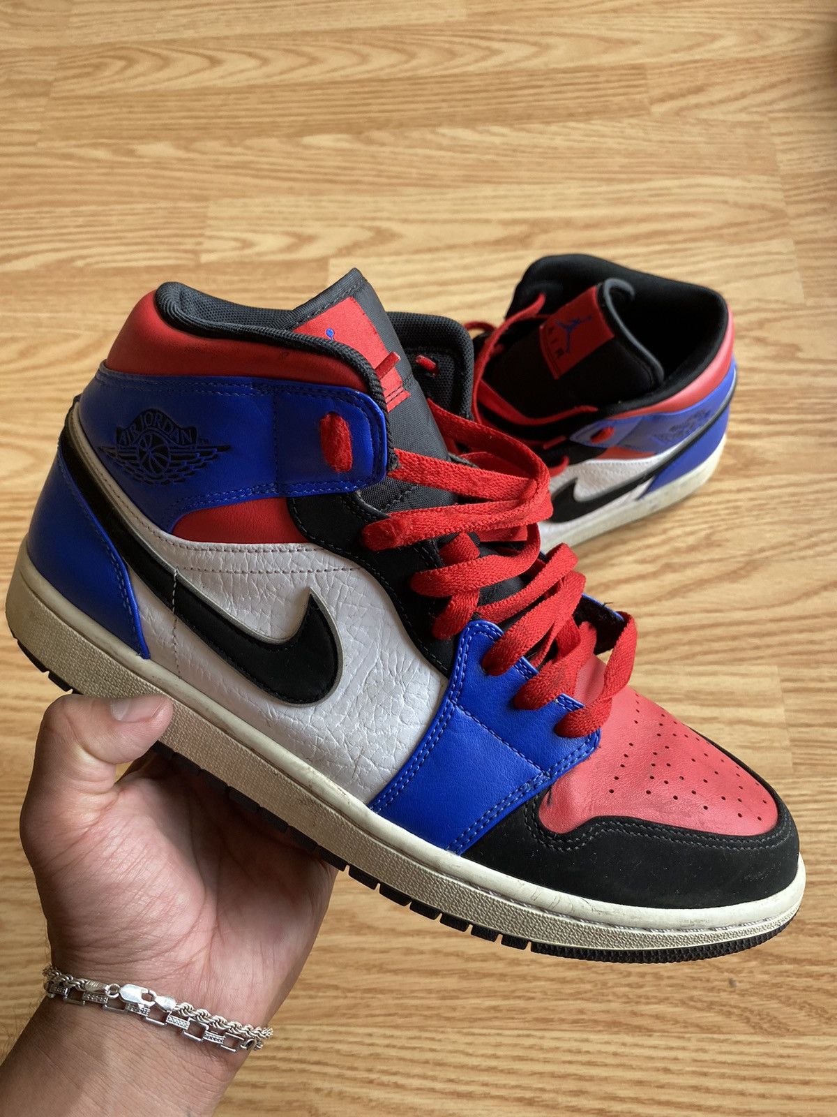 Air Jordan 1 Mid Top 3 White Red Black Sneakers
