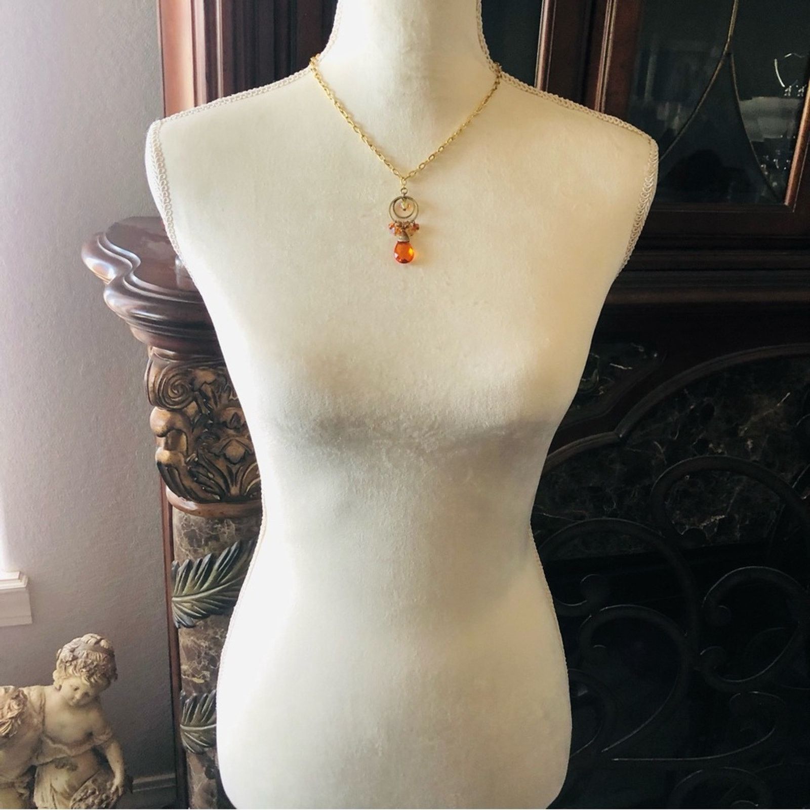 Handmade Handmade repurpose apricot crystal gold chain necklace Size ONE SIZE - 6 Thumbnail