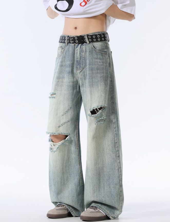 Vintage American-style high-street men's wide-leg ripped baggy jeans Size US 32 / EU 48 - 4 Thumbnail