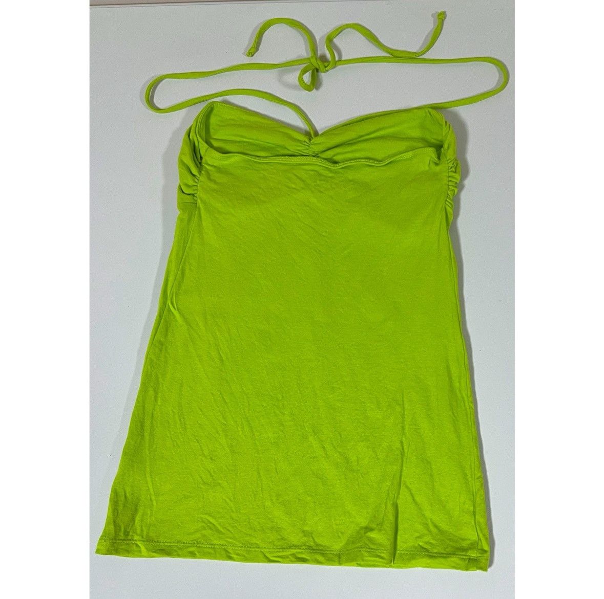 City Streets Lime Green Neon Ruched Babydoll Halter Top Shirt Tee Size M💚 Size M / US 6-8 / IT 42-44 - 3 Thumbnail