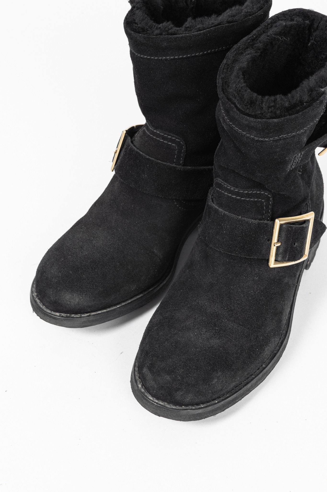 Jimmy Choo Jimmy Choo Youth Black Suede Buckled Moto Ankle Boots Size US 5.5 / IT 35.5 - 6 Thumbnail