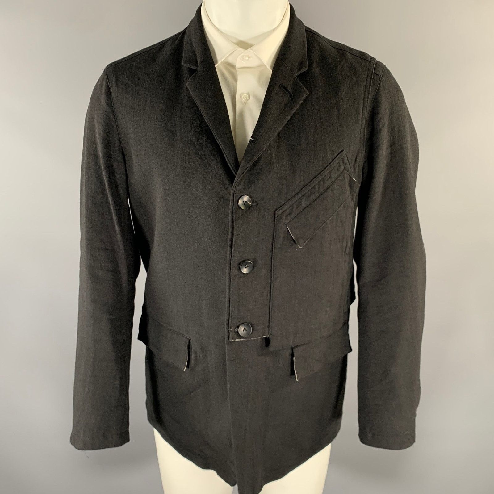 The Viridi-anne THE VIRIDI-ANNE Black Linen Wool Panneled Sport Coat Size 44S - 1 Thumbnail