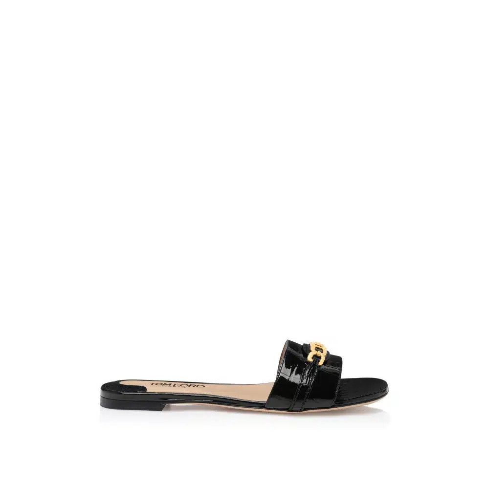 o1loc1c0225 W3526 Croco Effect Leather Slides in Black
