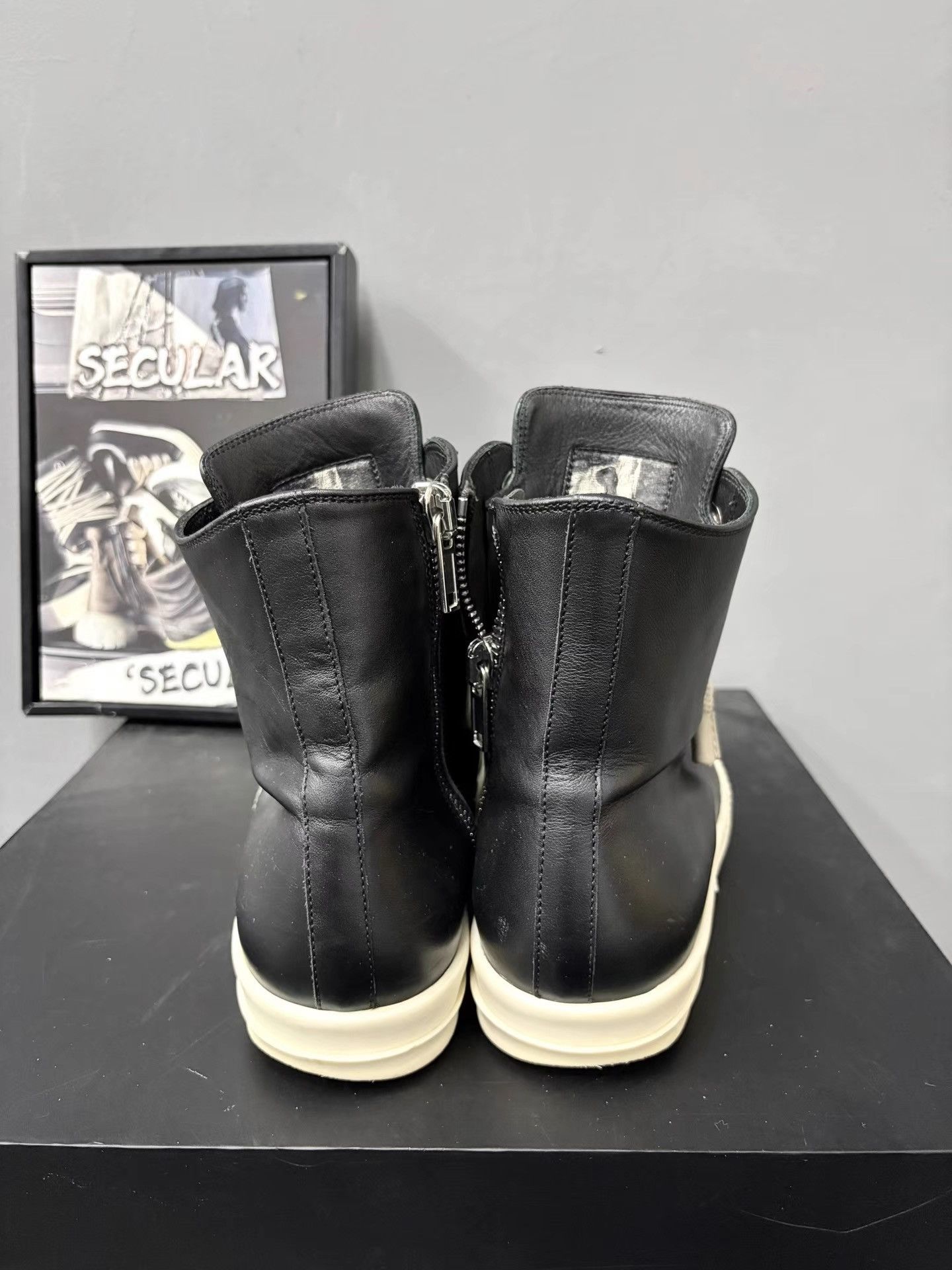 Rick Owens Rick Owens Black White Leather Thick Lace High Sneakers K34 Size US 7 / EU 40 - 7 Thumbnail