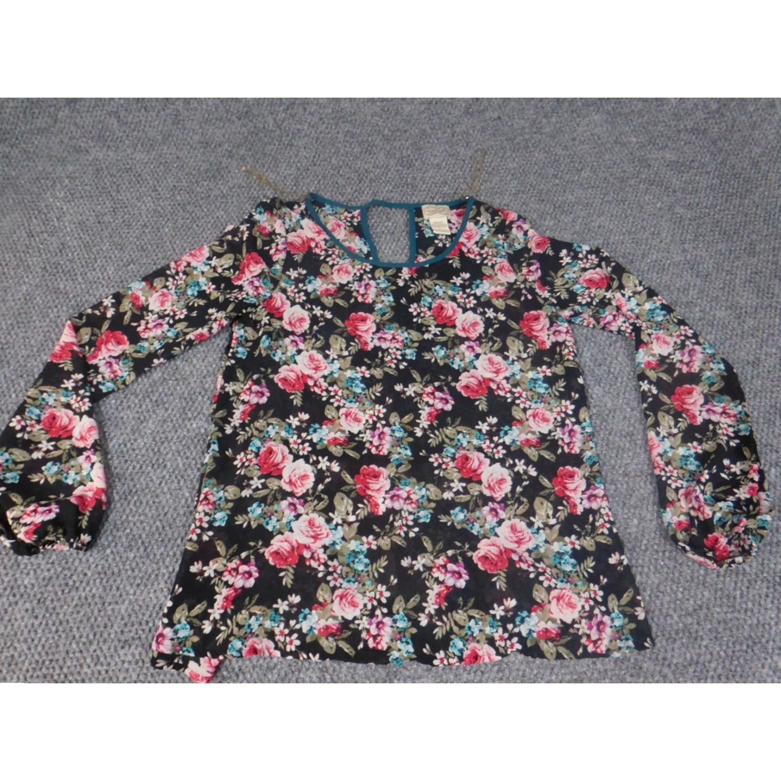 Vintage Eyesplash Blouse Womens S Black Floral Knit Crew Neck 3/4 Sleeve Casual Button Regular Size S / US 4 / IT 40 - 2 Thumbnail