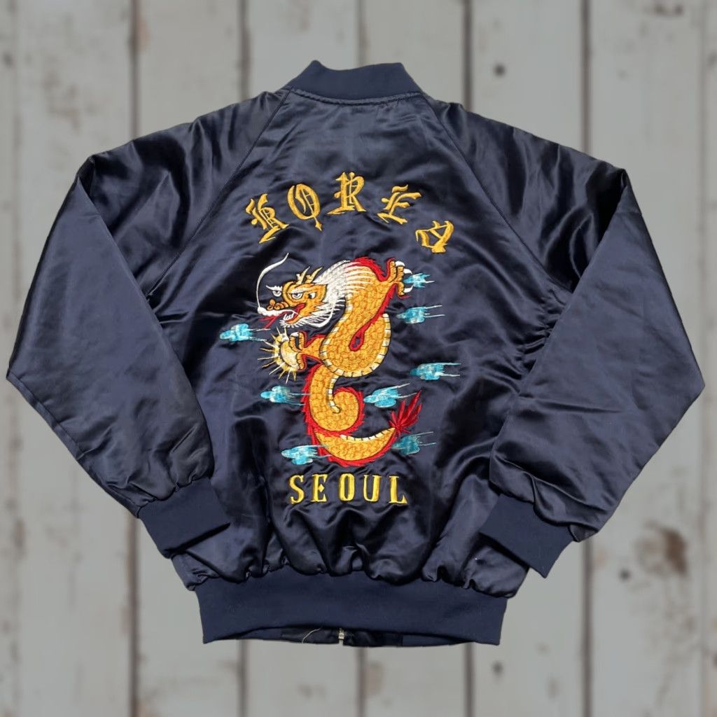 Vintage VINTAGE Unbranded Seoul Korea Embroidered Dragon Military Sukajan Style Bomber Jacket M Blue Unisex Adults Embroidery 80s 70s USN Navy Army Size US M / EU 48-50 / 2 - 1 Thumbnail