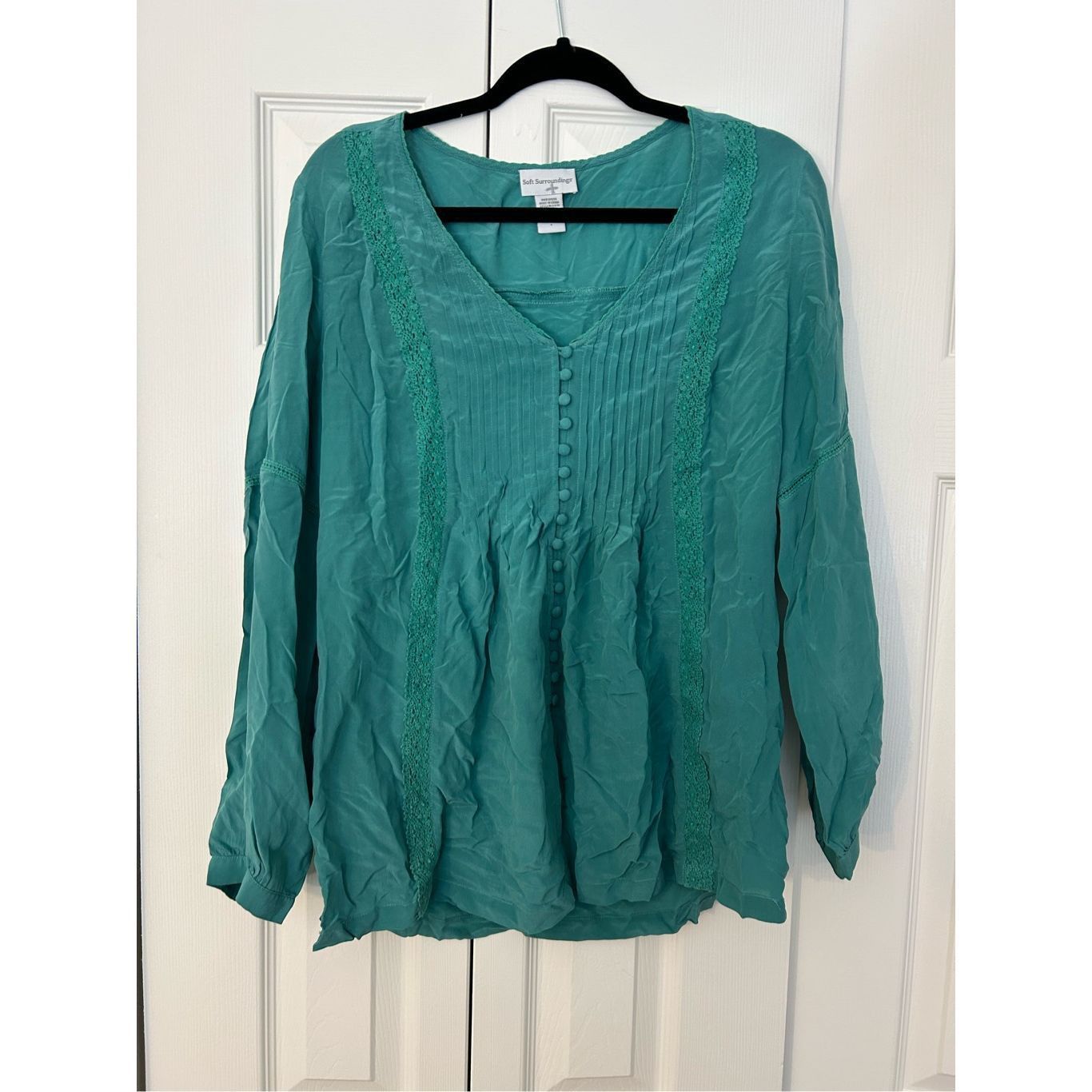 Loft Soft Surroundings Green Blue Teal Button Blouse, 100% Silk T Size S / US 4 / IT 40 - 1 Thumbnail