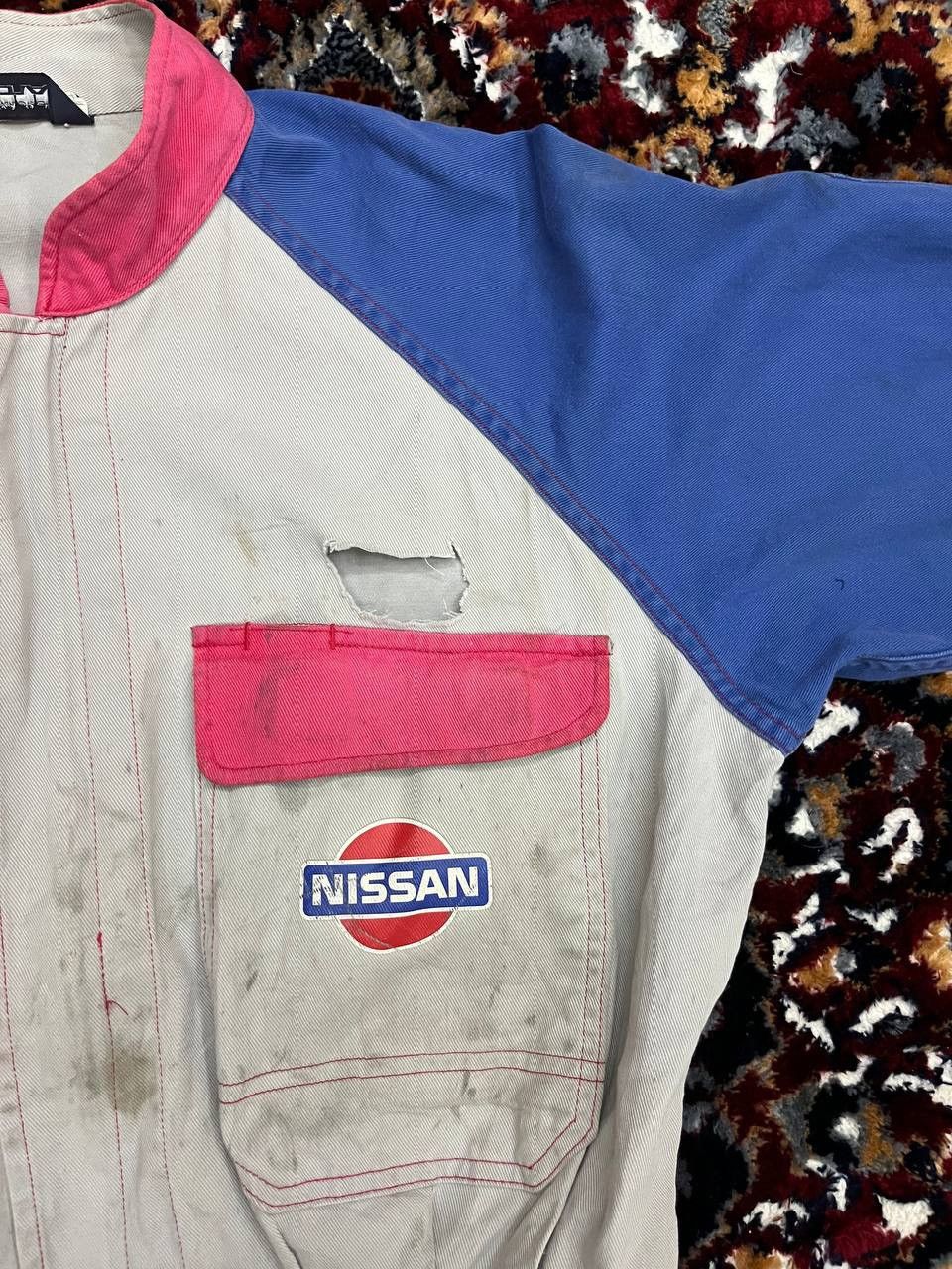 Japanese Brand Vintage Nissan Coverall Overall Jumpsuit Tri-Colour Racing Size US L / EU 52-54 / 3 - 3 Thumbnail