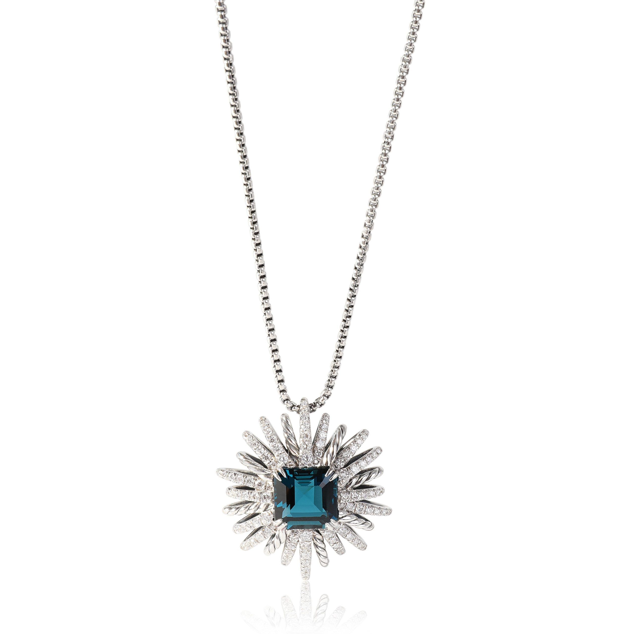 David Yurman Starburst Blue Topaz Diamond Necklace in Sterling