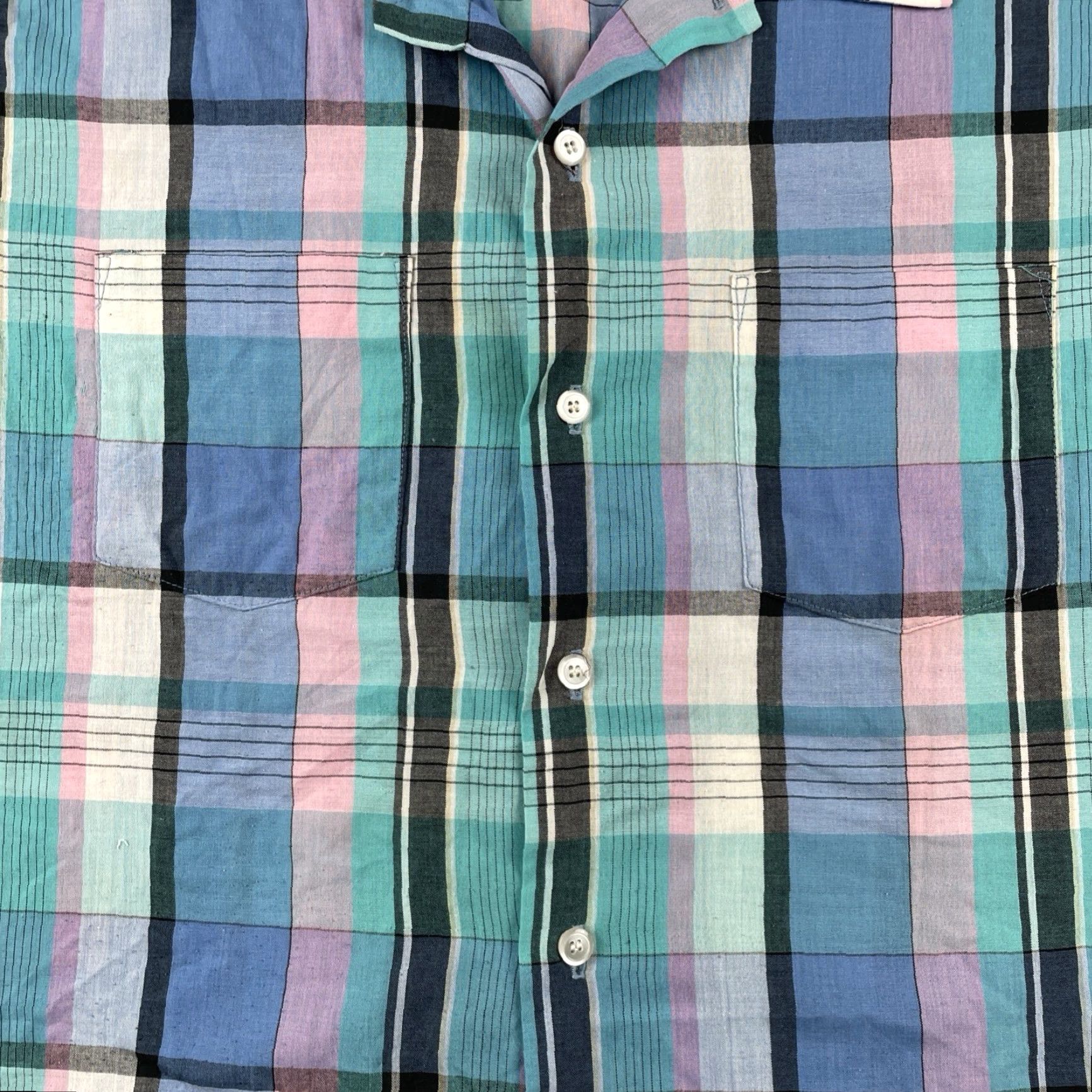Vintage VINTAGE Golden Key Plaid Button-Up Shirt Striped Blue Pink Large Made In USA Mens Short Sleeve Collared - Size US L / EU 52-54 / 3 - 3 Thumbnail