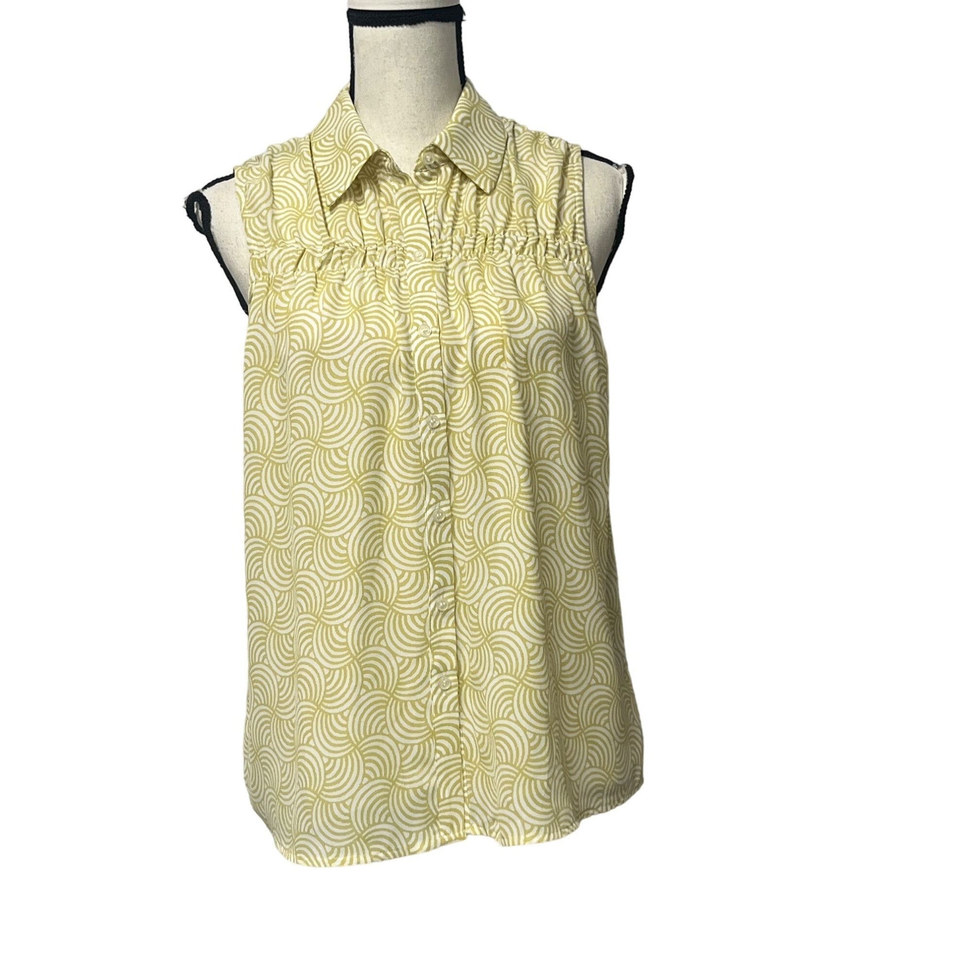 Other Pleione Ruched Sleeveless Button Up Shirt, Citron Yellow A Size XS / US 0-2 / IT 36-38 - 1 Thumbnail