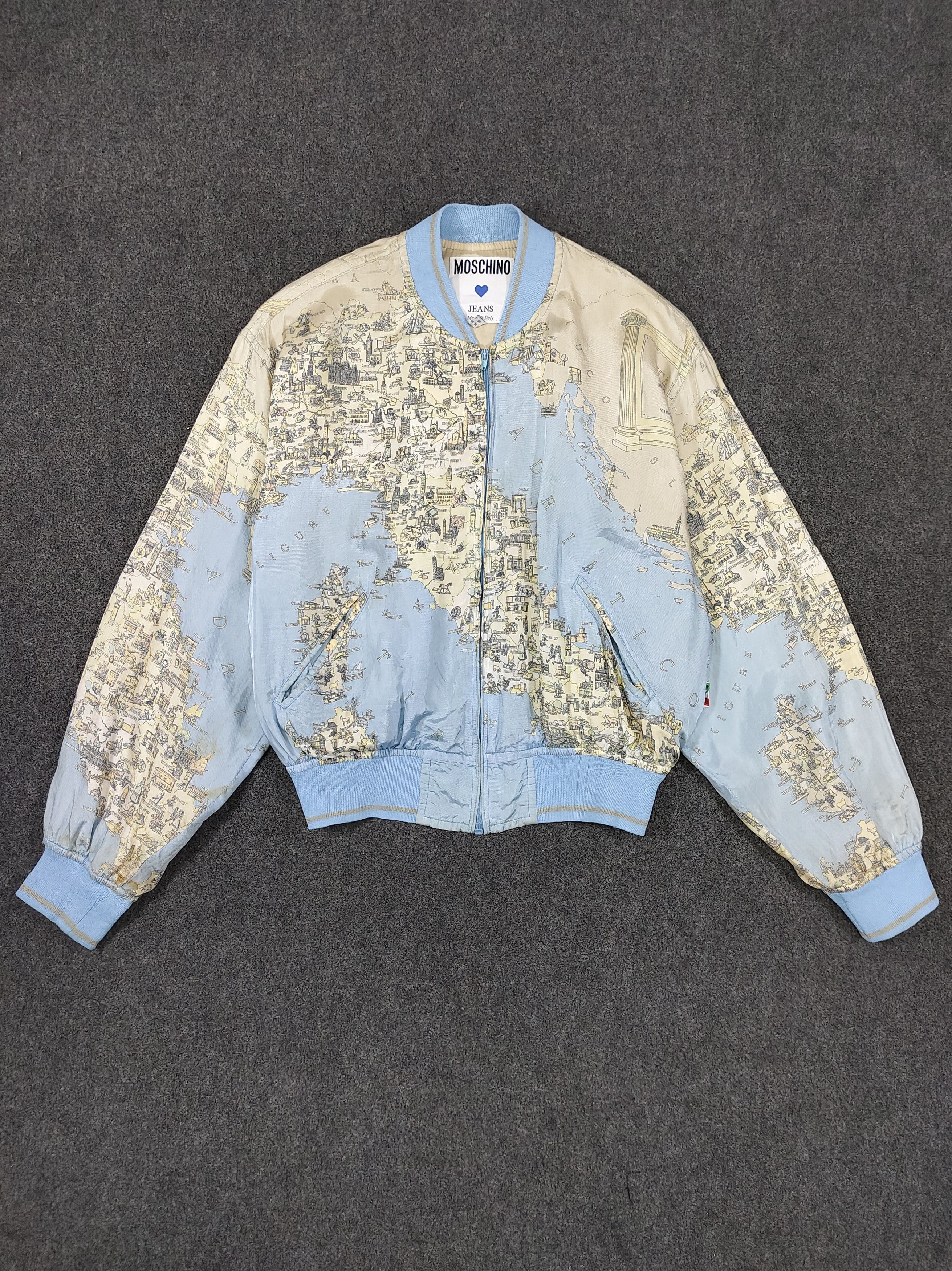 Moschino 90s Moschino💥 Archive AOP Maps Cartohraphic Cropped Bomber Size M / US 6-8 / IT 42-44 - 1 Thumbnail