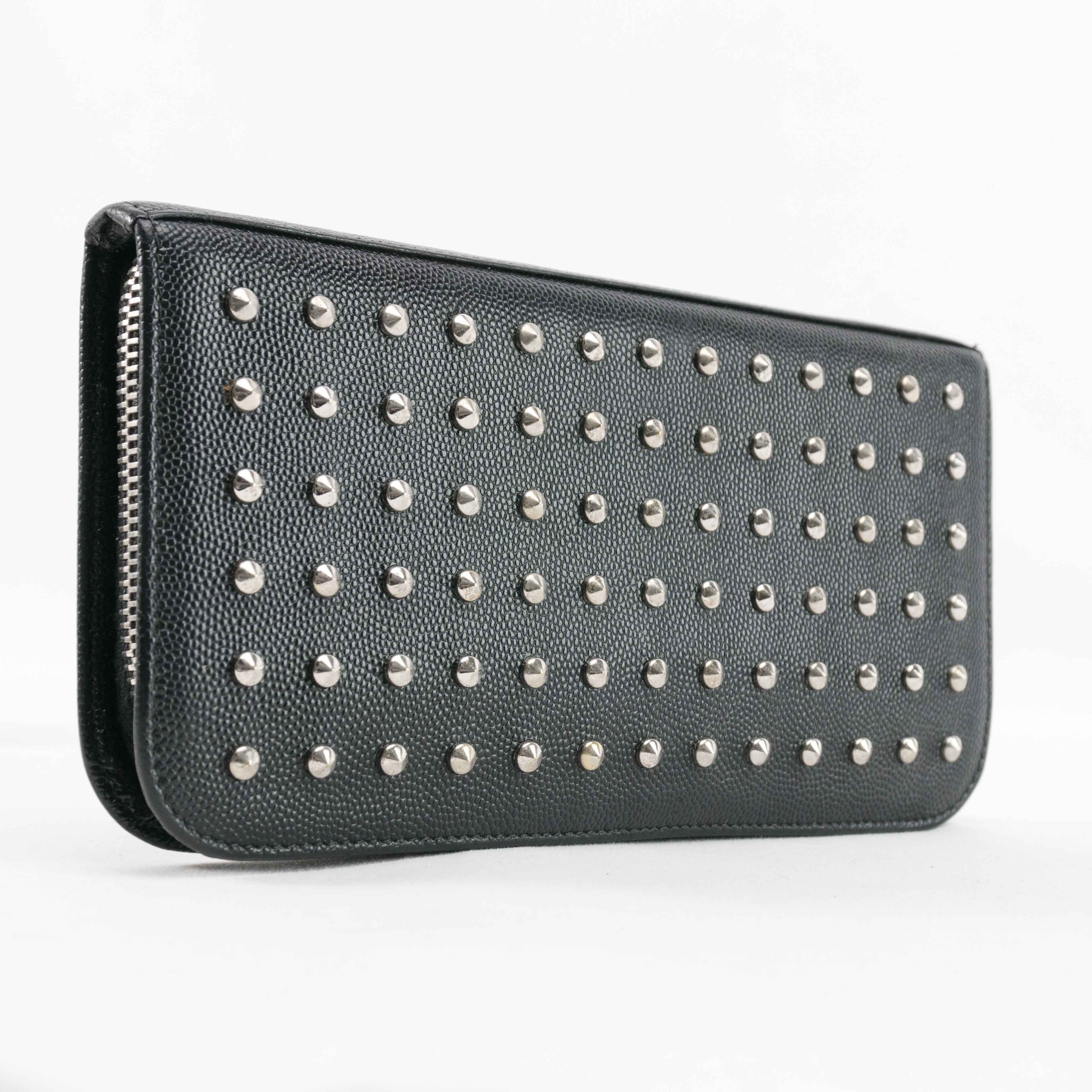 Yves Saint Laurent Saint Laurent Studded Zip-Around Wallet in Black Leather Size ONE SIZE - 1 Thumbnail