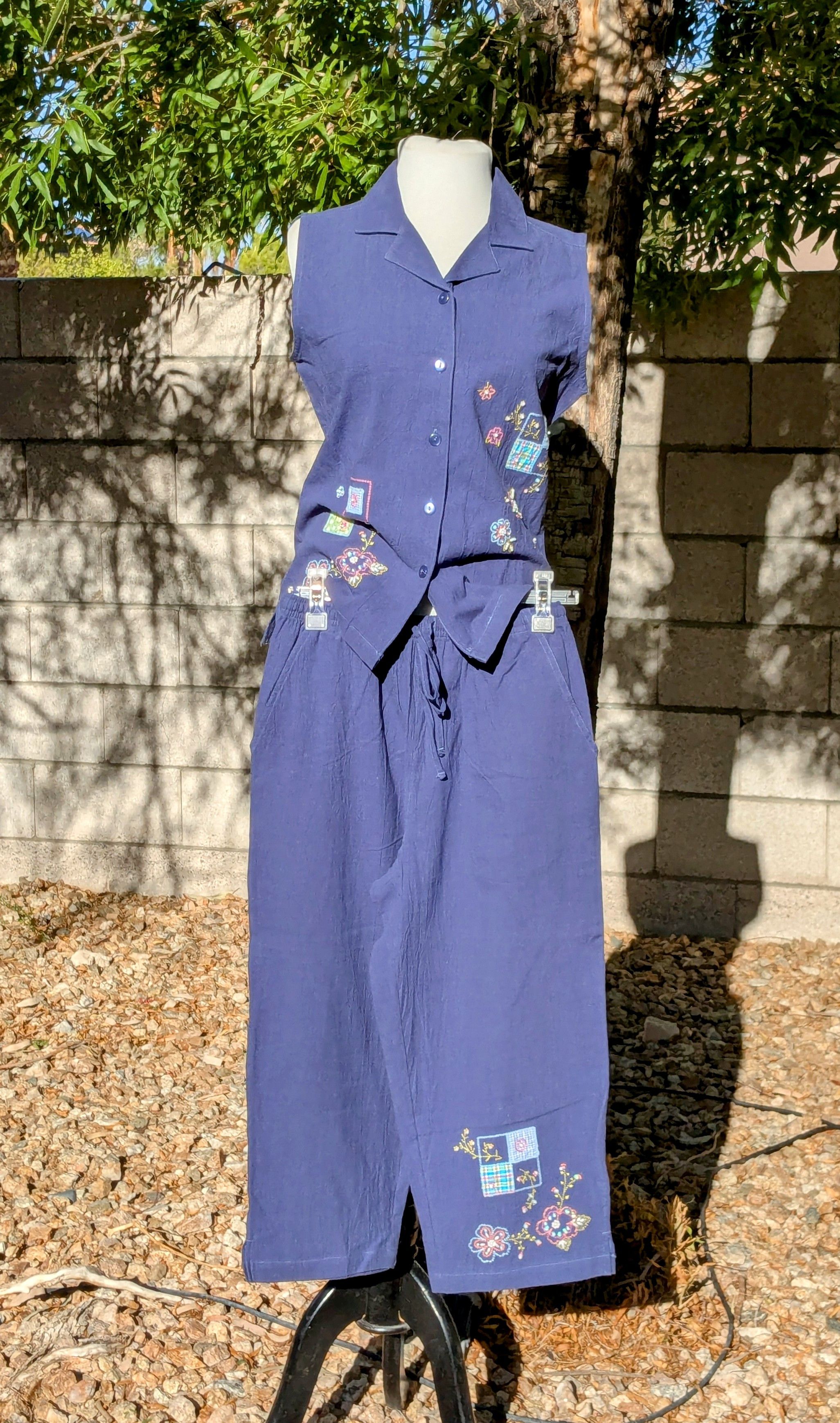 Other VTG Jane Ashley Relaxed Cotton 2-Pc Shirt Vest & Pants Set Size S / US 4 / IT 40 - 1 Thumbnail