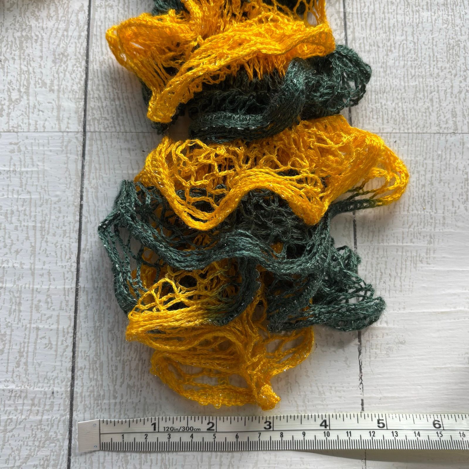 Handmade Handmade Crocheted Green Yellow Ruffle Scarf Silver Accents Size ONE SIZE - 6 Thumbnail