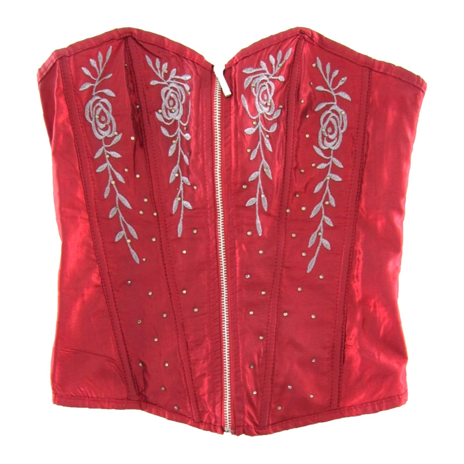 Carmina Vintage Carmin Los Angeles Red Silver Floral Satin Lace Up Zip Bustier Woman M Size M / US 6-8 / IT 42-44 - 2 Thumbnail