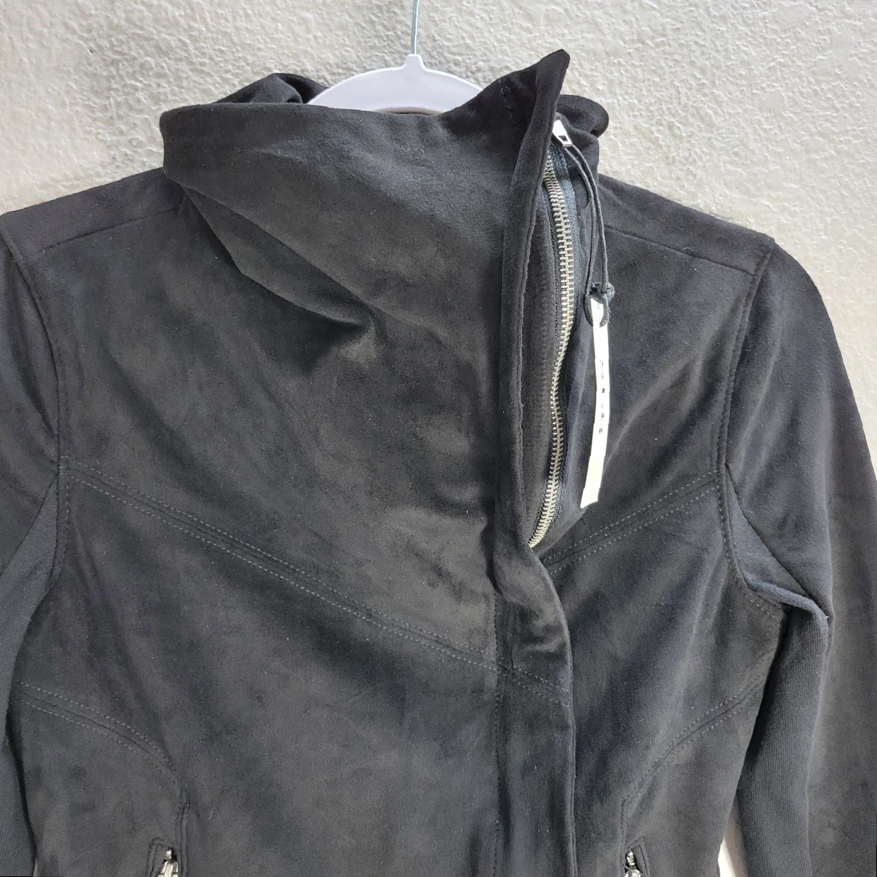 Vintage VINTAGE SL8 Women's Jacket Motorcycle Black XS Lined Faux Suede Zip Up Cowl Neck NWT Womens Size XS / US 0-2 / IT 36-38 - 4 Thumbnail