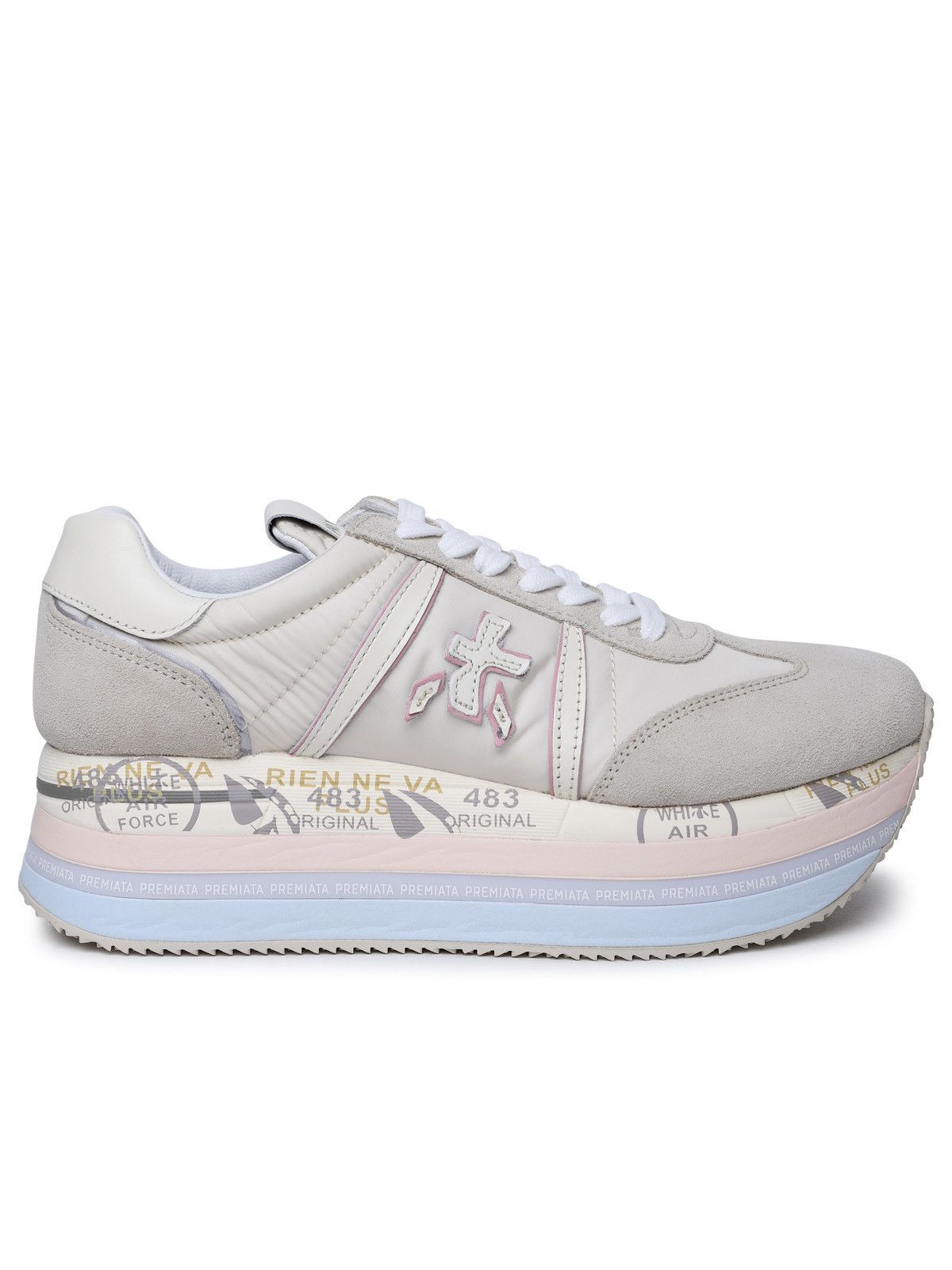 image of Premiata 'beth' Sneakers In Beige Leather And Fabric, Women's (Size 9)