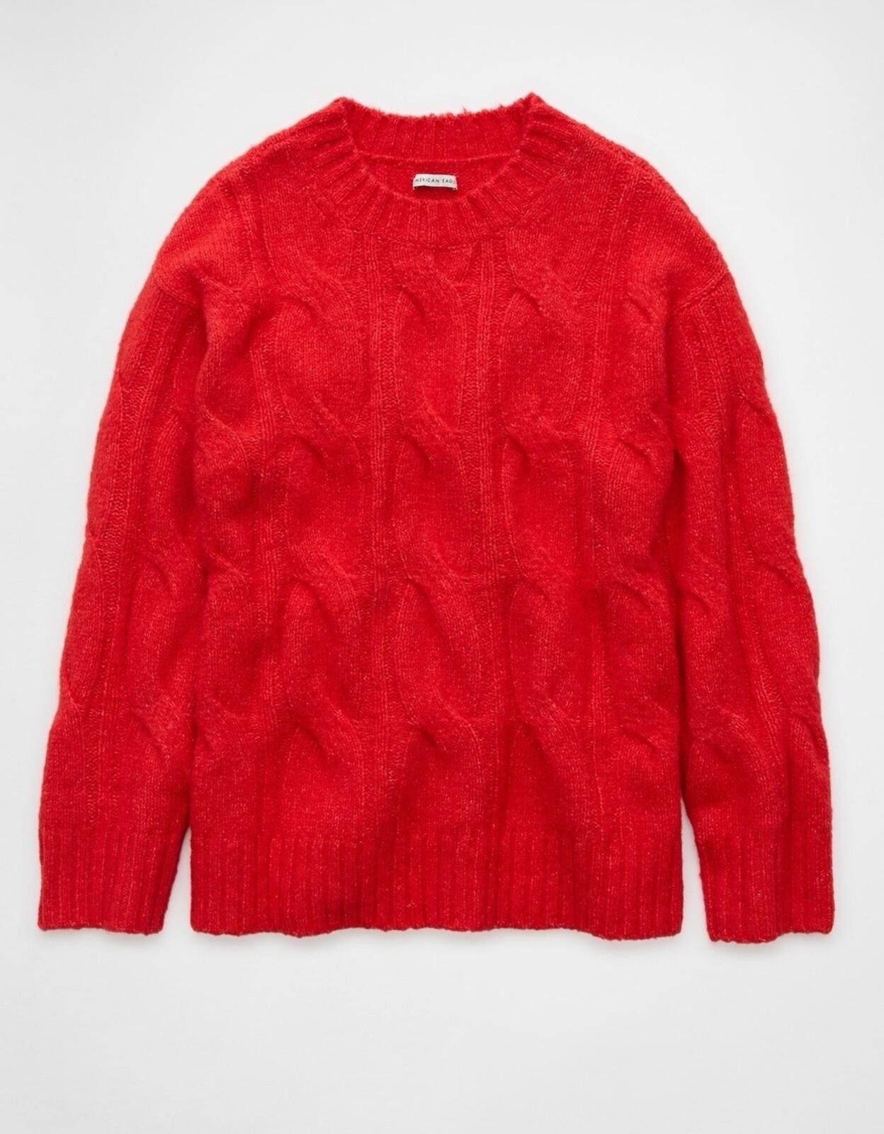 American Eagle Outfitters American Eagle Whoa So Soft Cable Knit Sweater Red Crewneck Size L / US 10 / IT 46 - 5 Thumbnail
