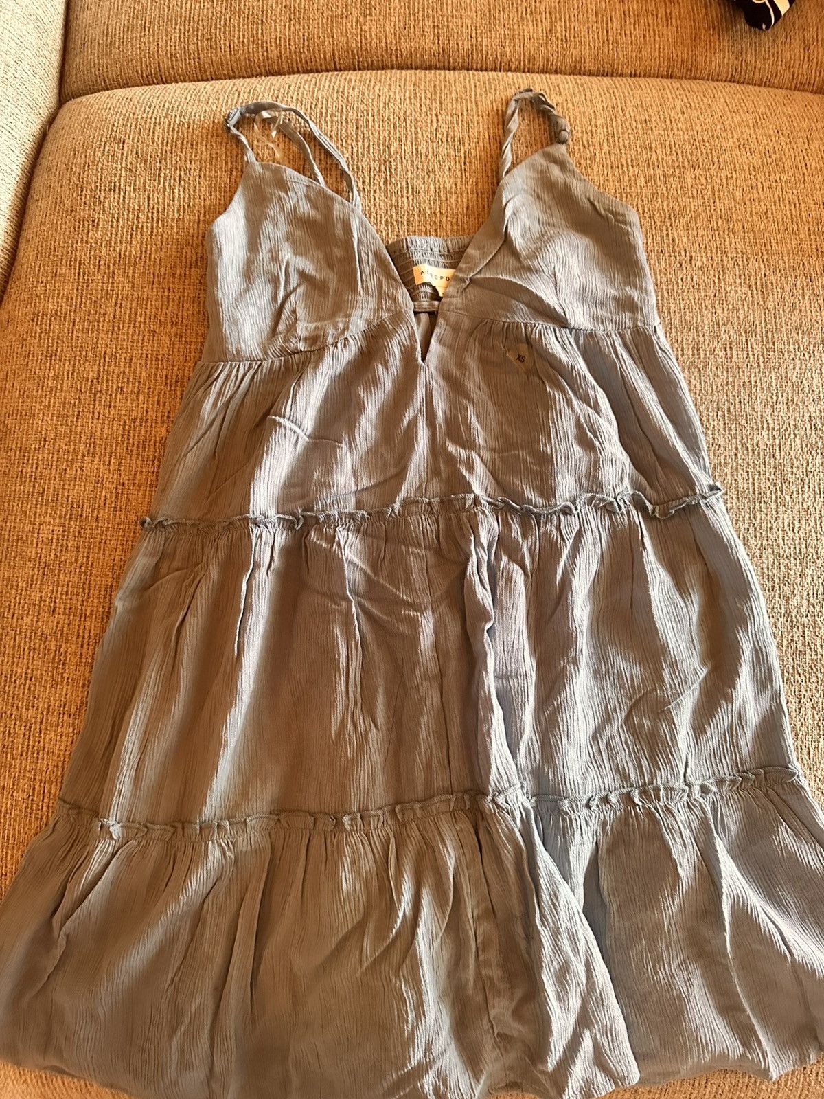 Other Light Blue V - Neck Ruffle Runched Dress Size XS / US 0-2 / IT 36-38 - 1 Thumbnail