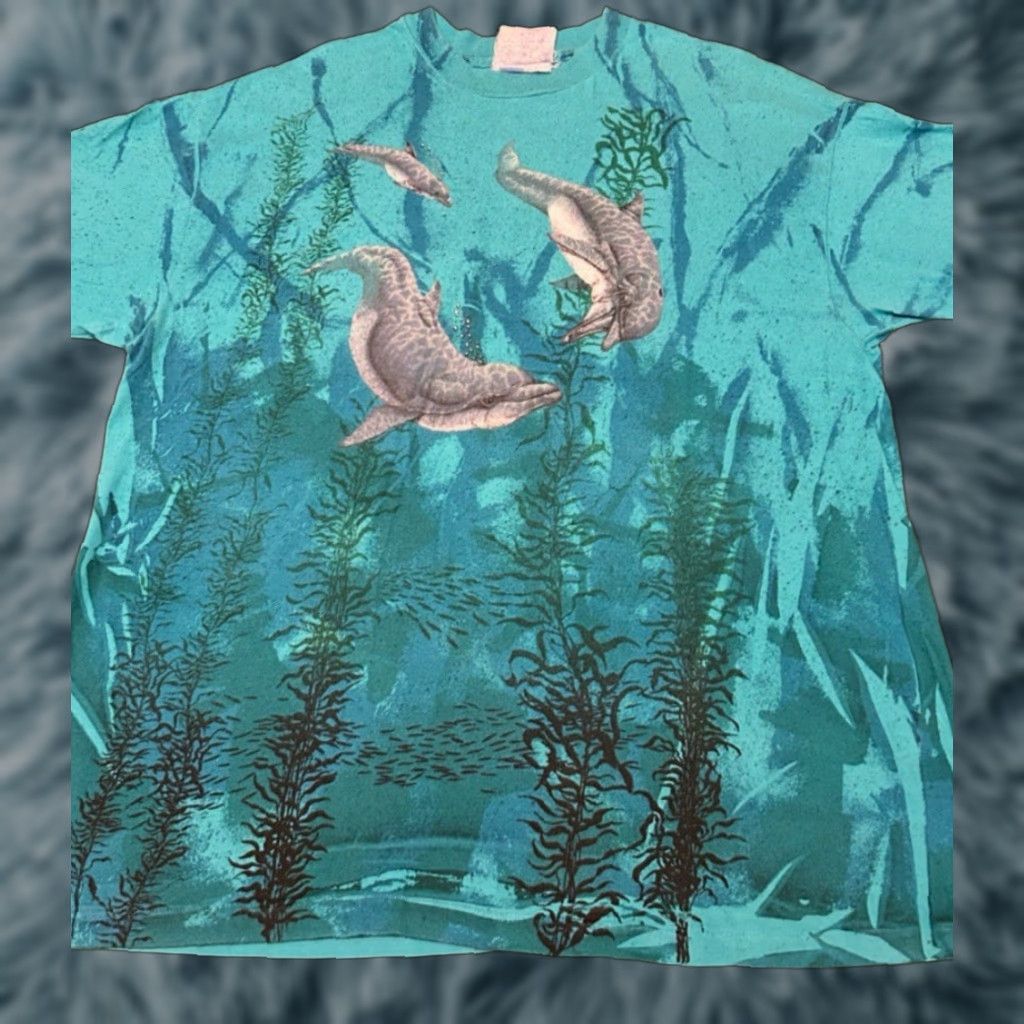 Vintage VINTAGE 90s Dolphin Ocean Nature All Over Print VTG Shirt Mens XL Blue MENS 1990s Florida Size US XL / EU 56 / 4 - 1 Thumbnail