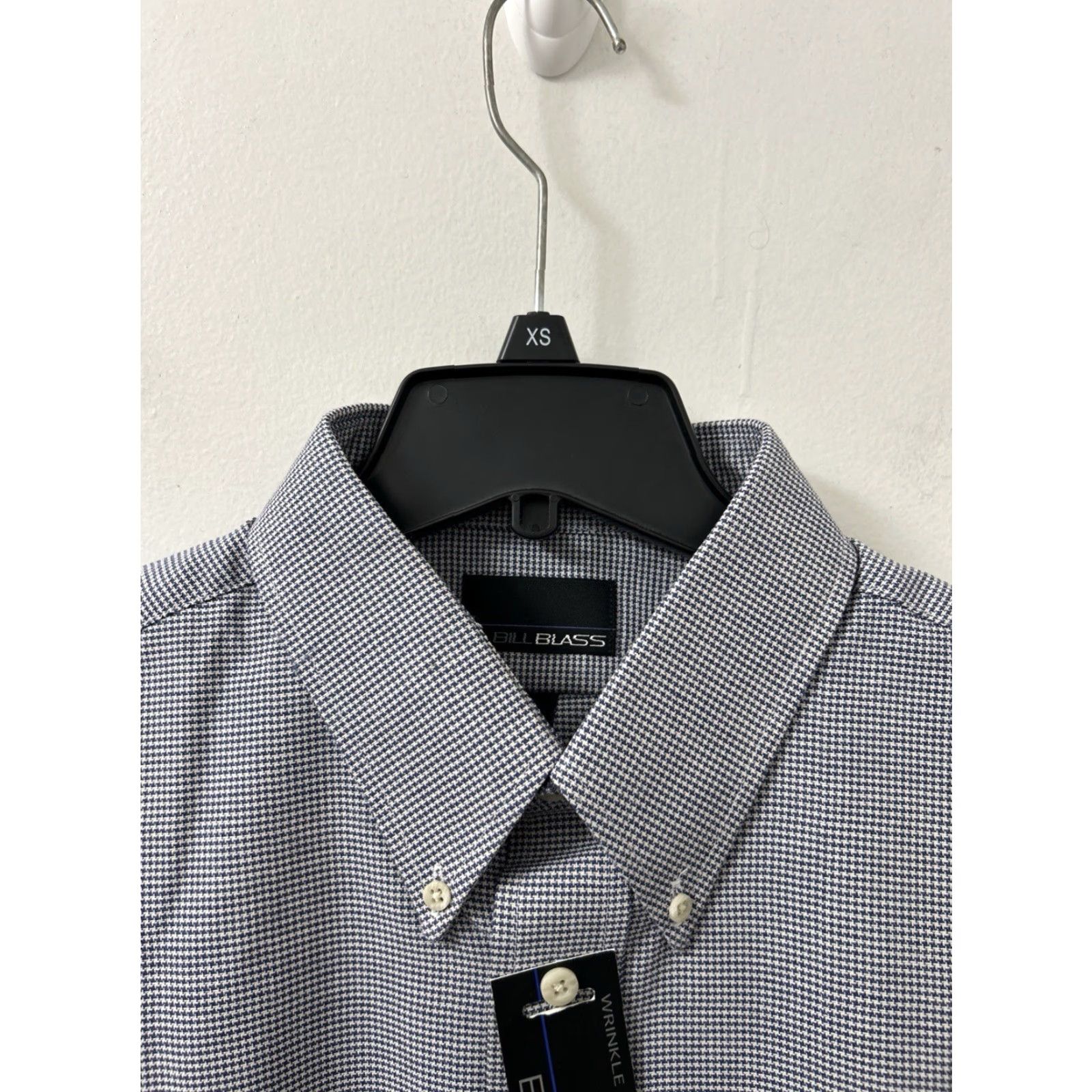 Bill Blass VINTAGE Bill Blass Shirt Mens 17 Blue Houndstooth Wrinkle Free Button Up L/S Dress Shirt Mens Cap Collar Button-Down Size US XL / EU 56 / 4 - 6 Thumbnail