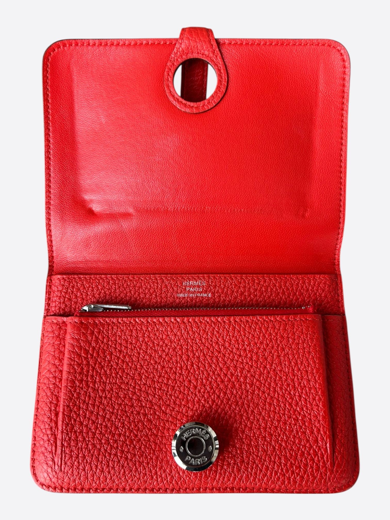 Hermes Hermes Red Togo & Palladium Hardware Compact Dogon Wallet Size ONE SIZE - 3 Thumbnail