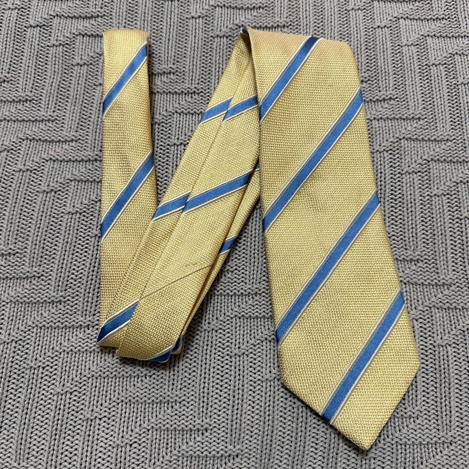 image of Burberry Yellow And Blue Striped Silk Tie, Men's