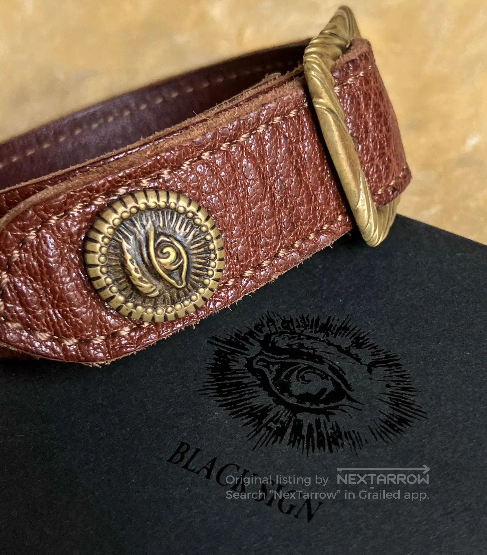 Vintage Handmade Leather Bracelet with Brass Buckle. Size ONE SIZE - 4 Thumbnail