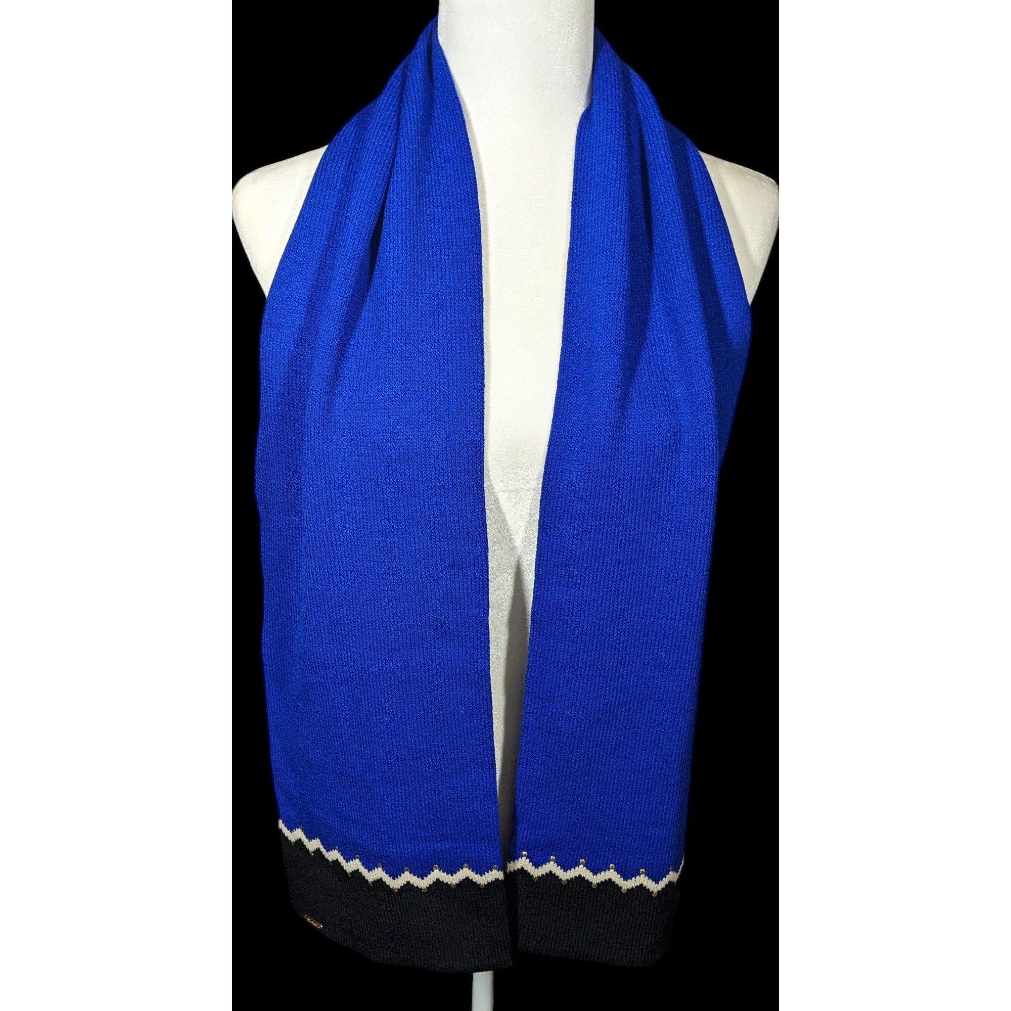 Other St. John Santana Blue And Black Knit Wool Scarf Size ONE SIZE - 3 Thumbnail