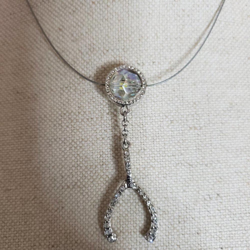 Designer Wired Wishbone & Crystal Pendant Necklace Size ONE SIZE - 2 Thumbnail