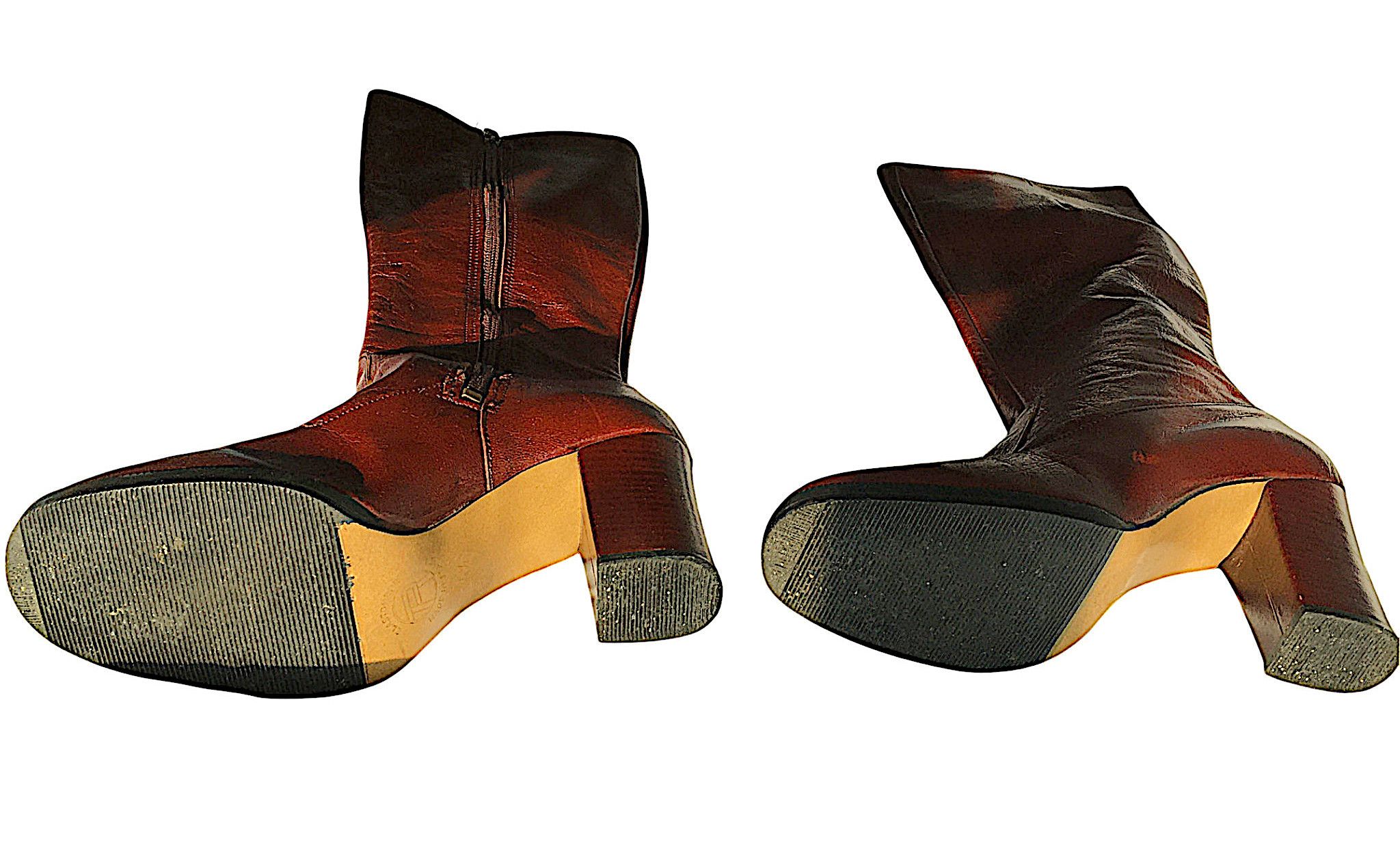 Vintage Burgundy Leather Boots - High Block Heel - France 70s Size US 6 / IT 36 - 25 Thumbnail