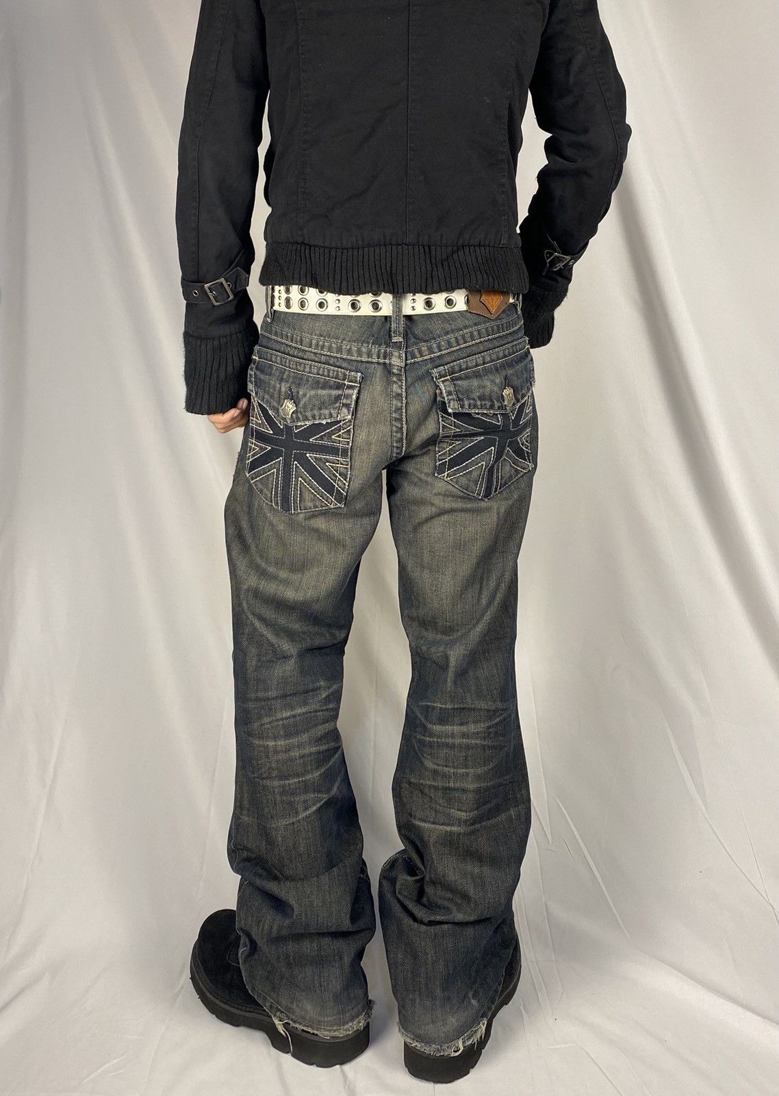 Japanese Brand ✨ Archive Monarchy Britain 🇬🇧 Flag Flared Washed Jeans Denim Size US 34 / EU 50 - 2 Thumbnail