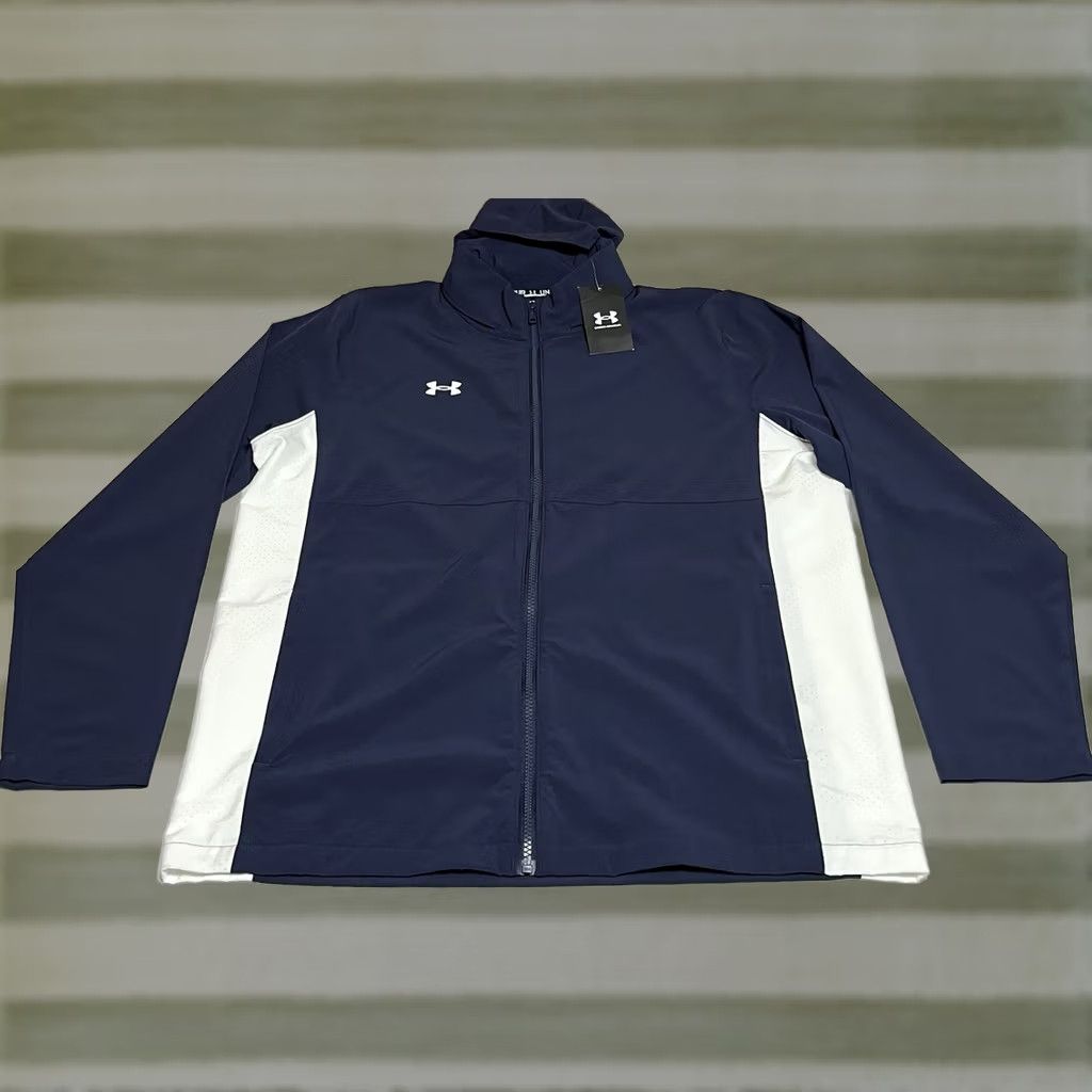 Under Armour Under Armour Mens L Rival Stretch Woven Blue Track Jacket Hooded Full Zip New NWT Size US L / EU 52-54 / 3 - 1 Thumbnail