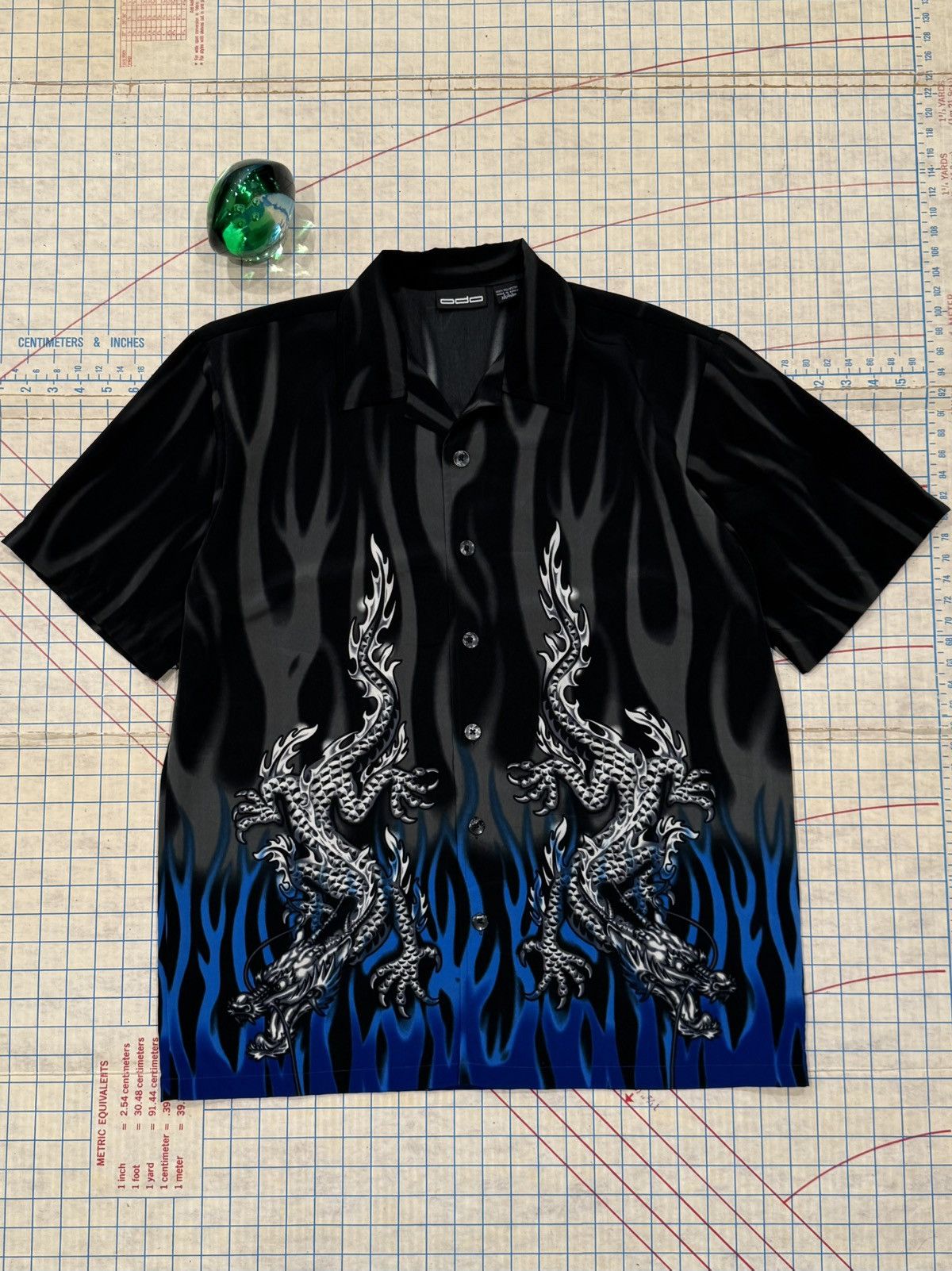Vintage Vintage Odo Blue Flame Dragon Short Sleeve Button Up Medium Size US M / EU 48-50 / 2 - 2 Thumbnail