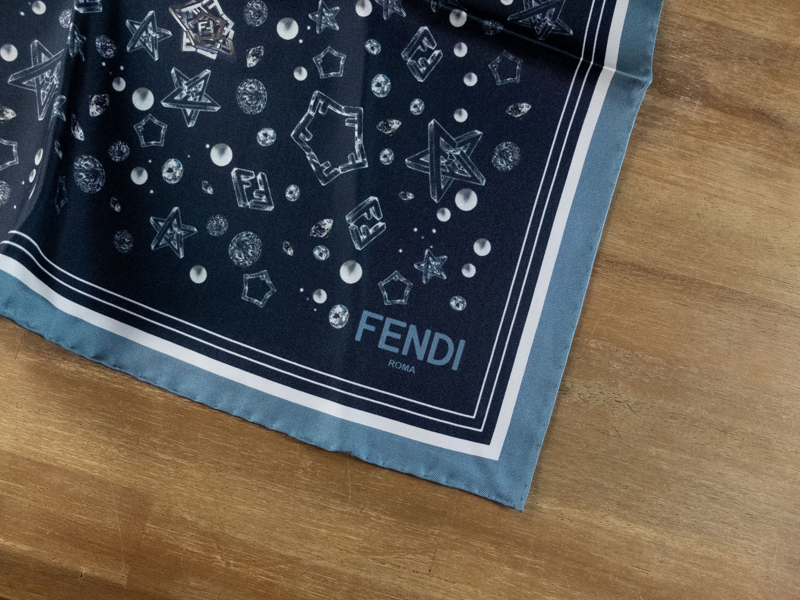 Fendi FENDI navy blue stars and FF logo print silk scarf foulard Size ONE SIZE - 5 Thumbnail