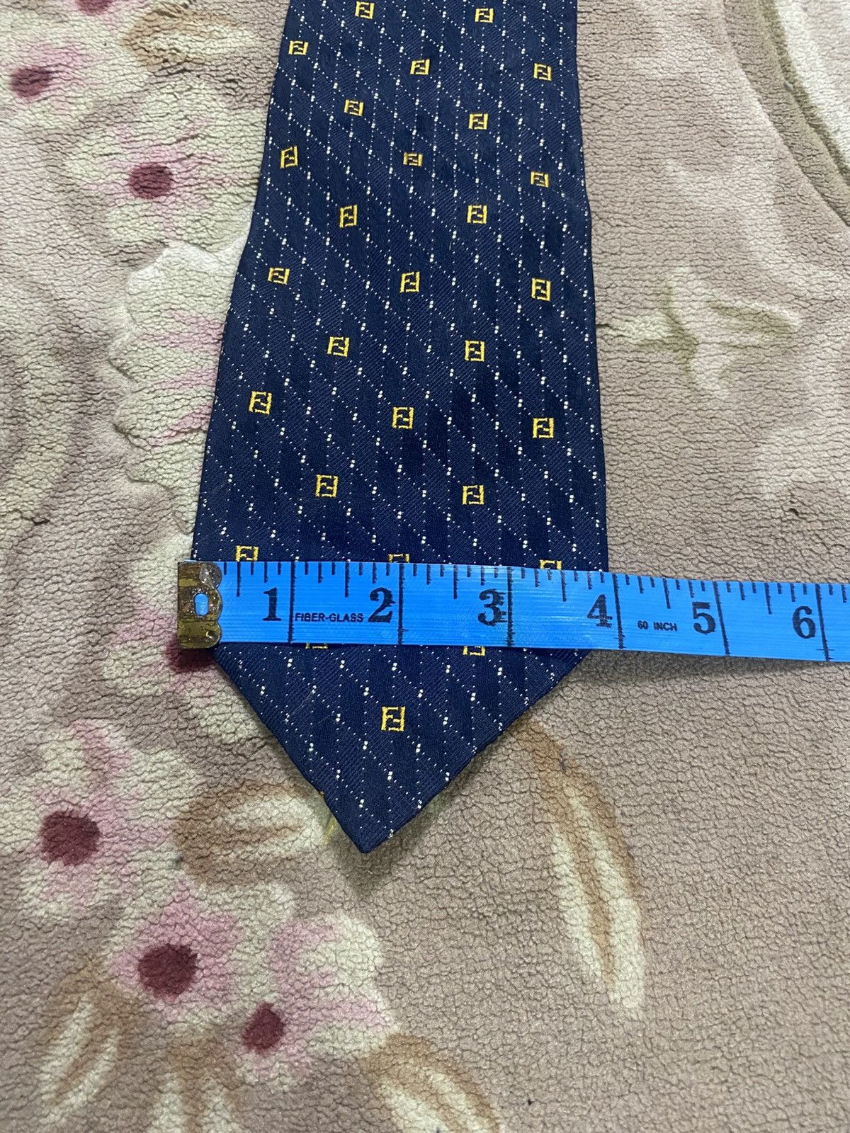 Fendi Fendi Navy Blue Logo Patterned Jacquard Silk Tie Size ONE SIZE - 6 Thumbnail