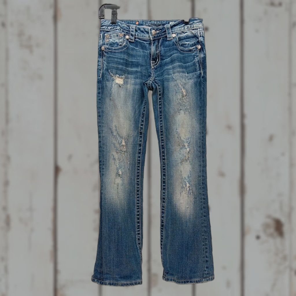 Miss Me VINTAGE Miss Me Jeans Women's 27 × 29 Boot Cut Distressed Medium Wash Cross Logo Modern Classic Jeans Womens Size 27" / US 4 / IT 40 - 1 Thumbnail