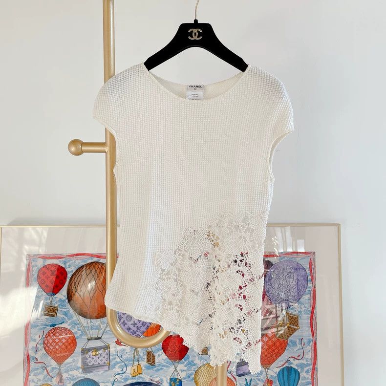 Chanel Irregular Lace Hem Sleeveless Knit Top- DMC Size US XS / EU 42 / 0 - 1 Thumbnail